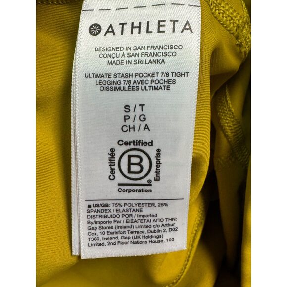 ATHLETA Ultimate Stash Pocket 7/8 High Rise Tight Mustard Yellow, Sz S - Picture 9 of 11